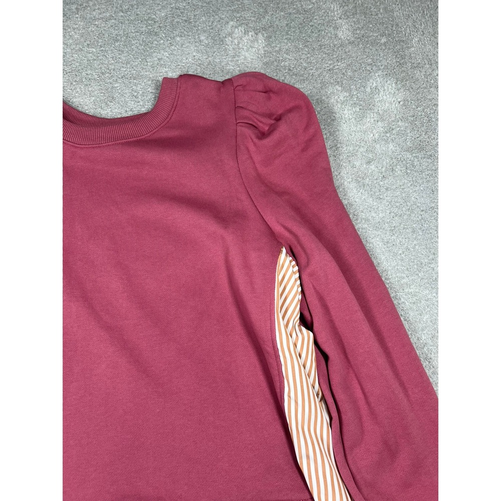 Maeve Anthropologie Mixed Media Puff Sleeve Striped Layered Sweatshirt XL Mauve - Picture 5 of 10